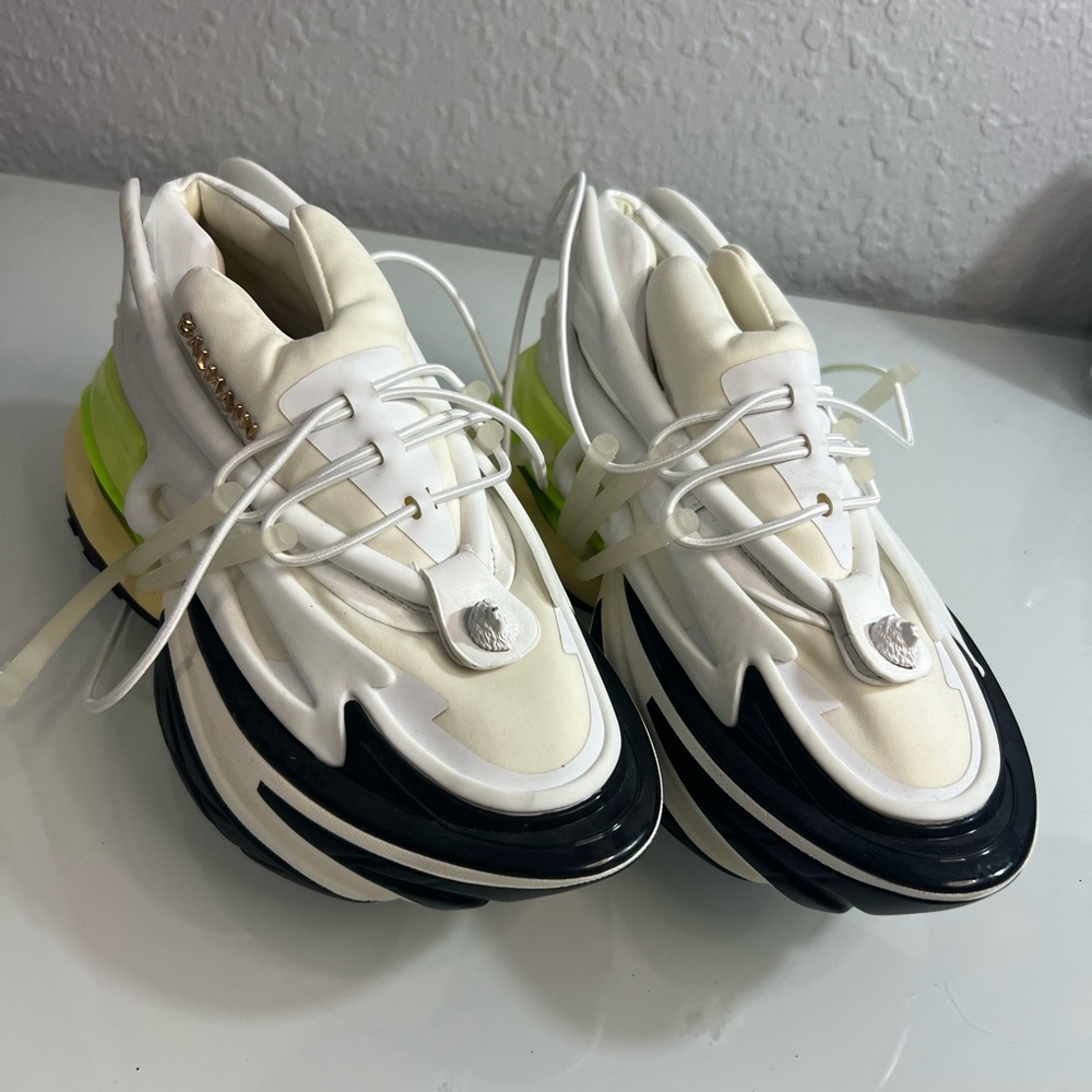 White and Black Sneakers with Neon Accents